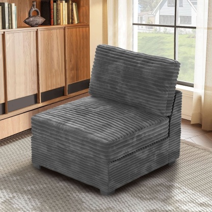 Living Room Modular Couch Armless Chair, 1 Wale Plush Corduroy Fabric