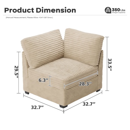 Living Room Modular Couch Corner Chair, 1 Wale Plush Corduroy Fabric