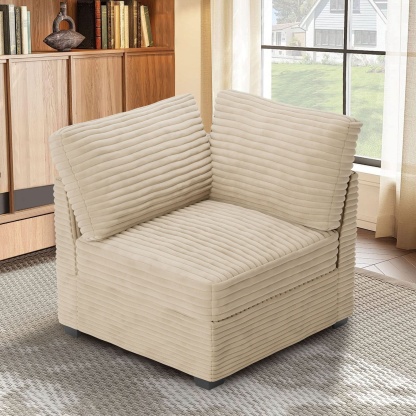Living Room Modular Couch Corner Chair, 1 Wale Plush Corduroy Fabric
