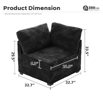 Living Room Modular Couch Corner Chair, 1 Wale Plush Corduroy Fabric