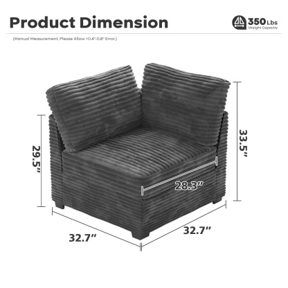 Living Room Modular Couch Corner Chair, 1 Wale Plush Corduroy Fabric