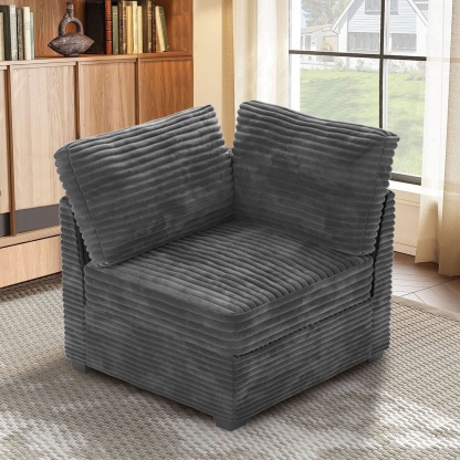 Living Room Modular Couch Corner Chair, 1 Wale Plush Corduroy Fabric