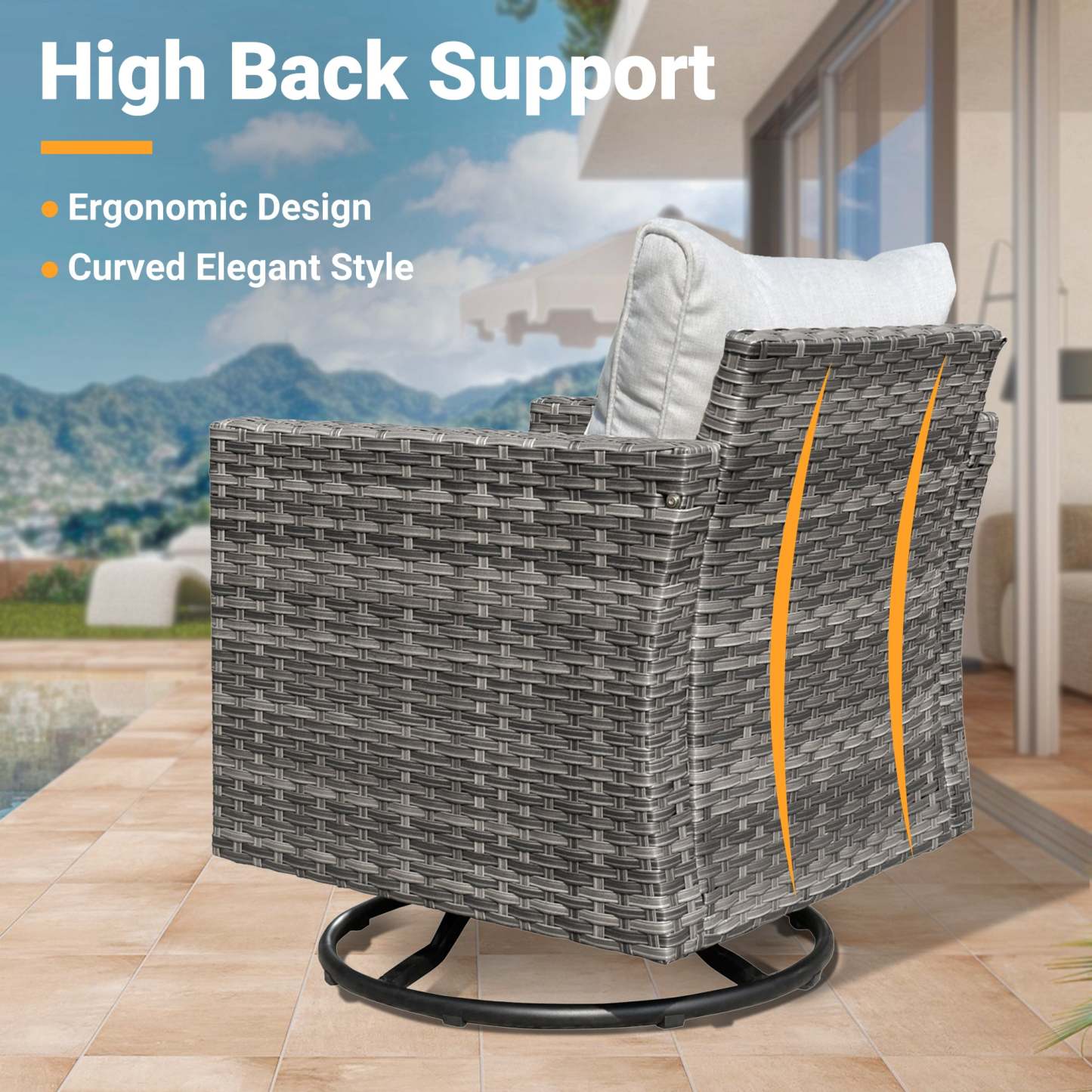 Patio Furniture Set 6-Piece with Swivel Rocking Chairs and Table