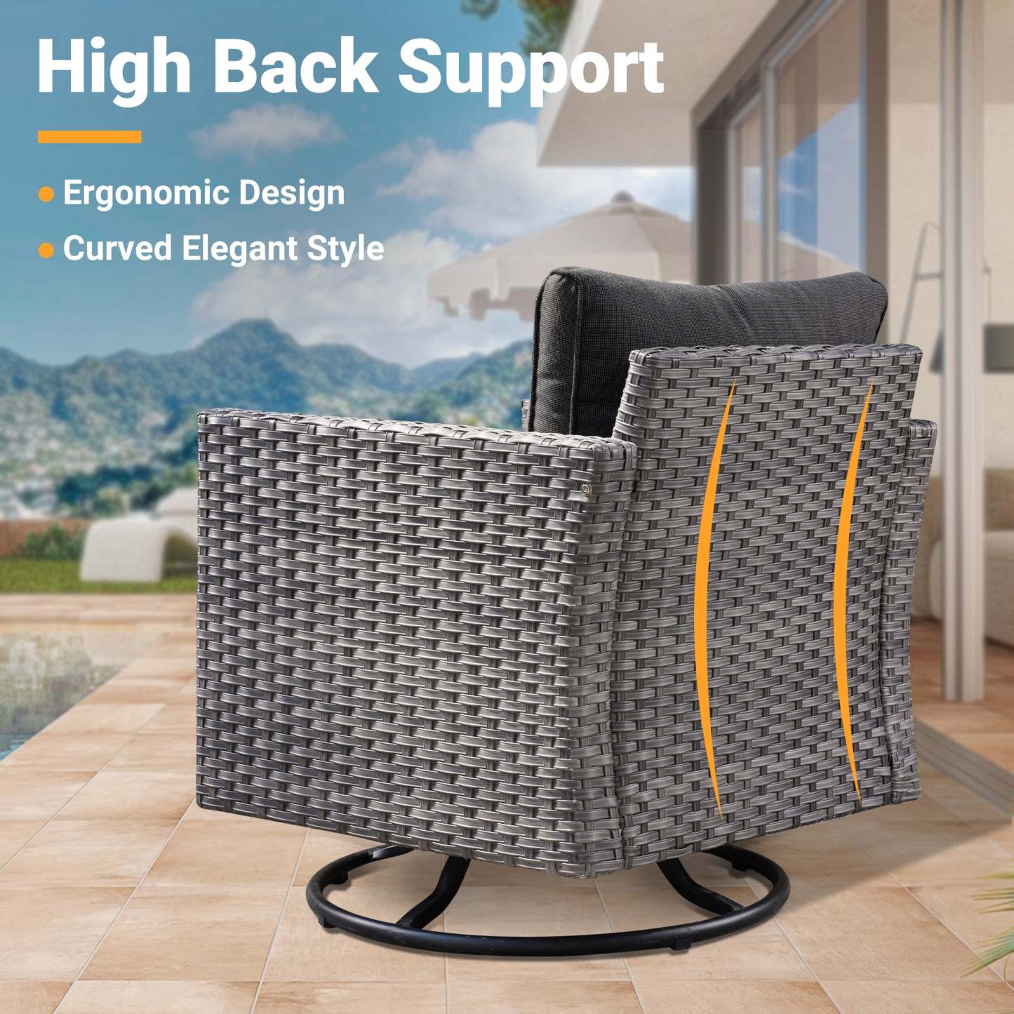 Patio Furniture Set 6-Piece with Swivel Rocking Chairs and Table