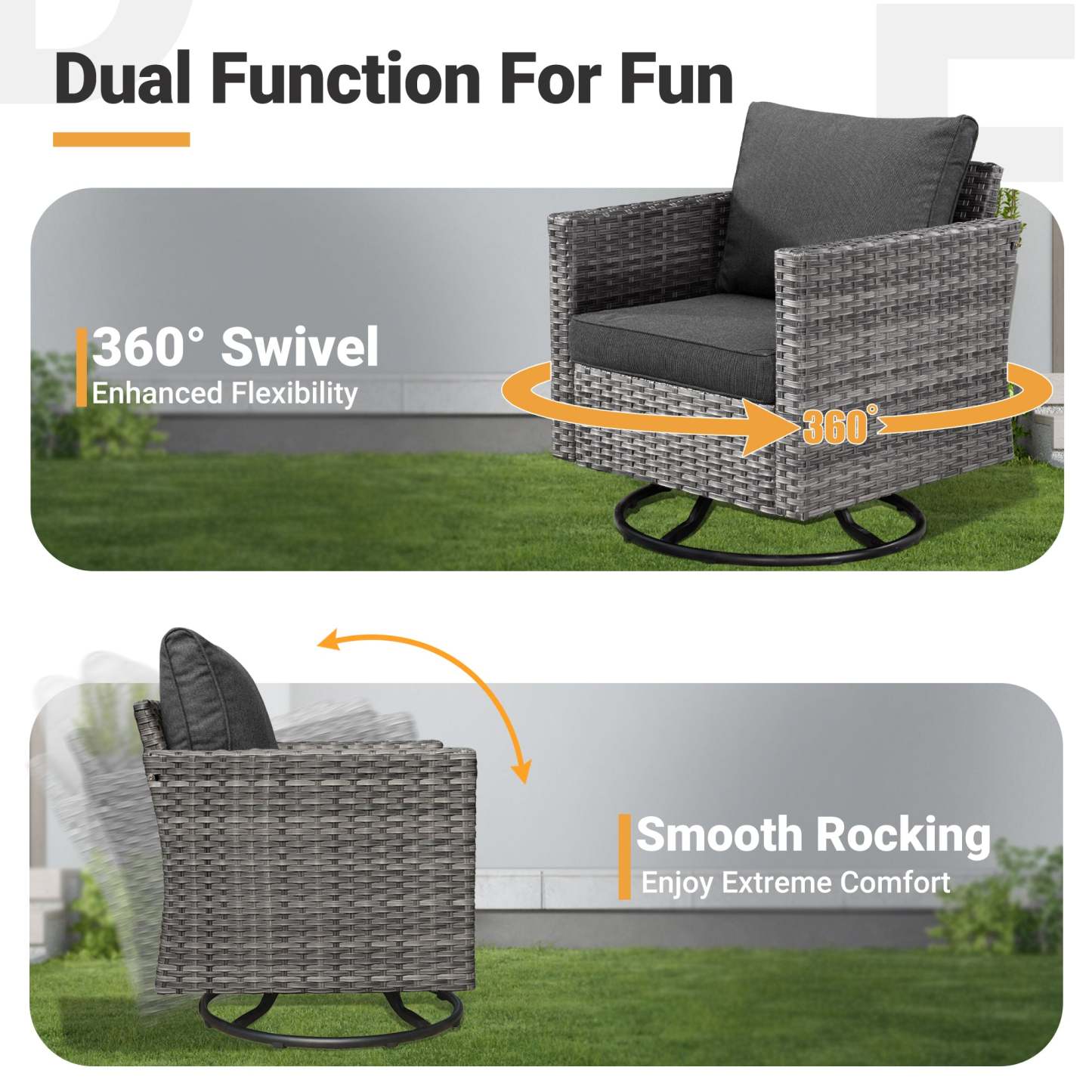 Patio Furniture Set 6-Piece with Swivel Rocking Chairs and Table