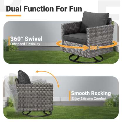 Patio Furniture Set 6-Piece with Swivel Rocking Chairs and Table