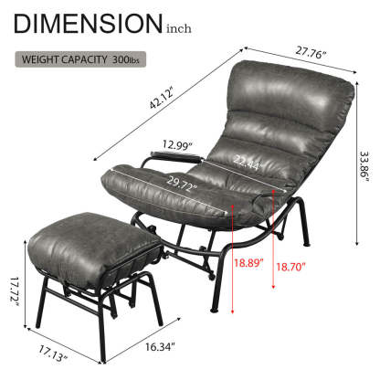 Rocking Chair with Ottoman, Multi-Color, 110° Recliner