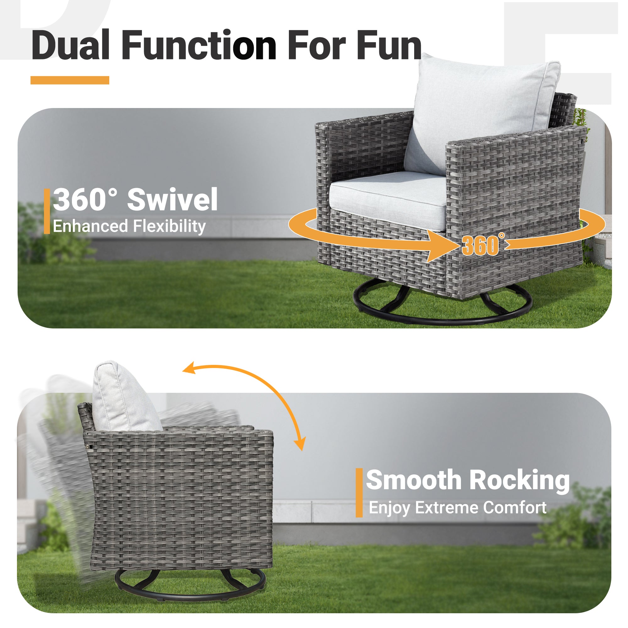 Patio Furniture Set 6-Piece with Swivel Rocking Chairs and Table