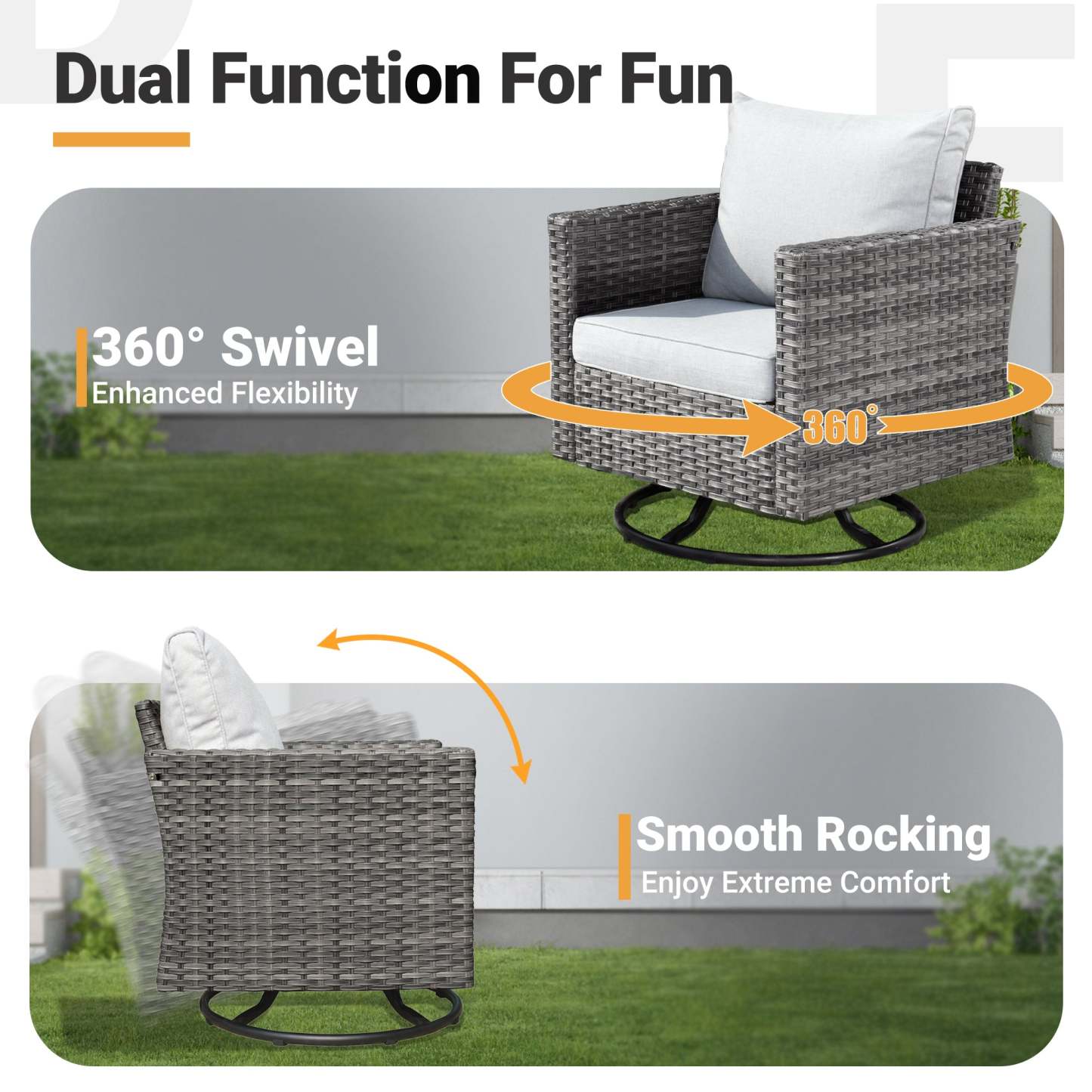Patio Furniture Set 6-Piece with Swivel Rocking Chairs and Table