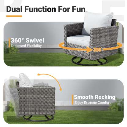 Patio Furniture Set 6-Piece with Swivel Rocking Chairs and Table