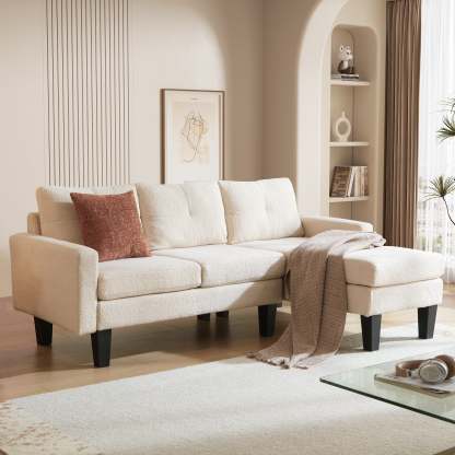 80" Small L Shape Sofa, Teddy Velvet Fabric