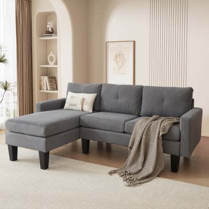 80" Small L Shape Sofa, Corduroy Fabric