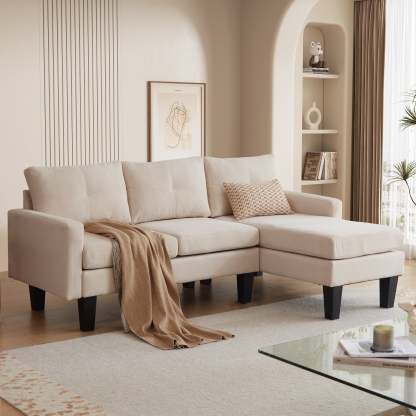 80" Small L Shape Sofa, Corduroy Fabric