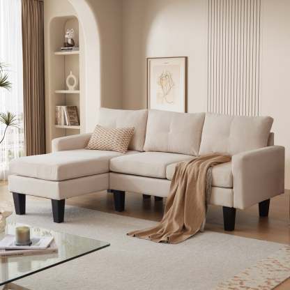 80" Small L Shape Sofa, Corduroy Fabric
