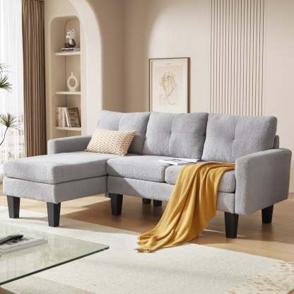 80" Small L Shape Sofa, Teddy Velvet Fabric
