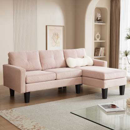 80" Small L Shape Sofa, Corduroy Fabric