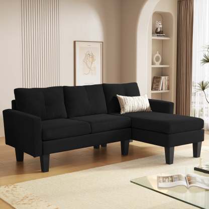 80" Small L Shape Sofa, Corduroy Fabric