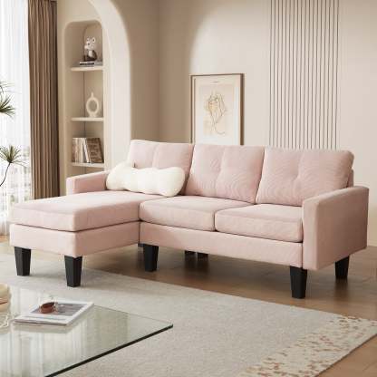 80" Small L Shape Sofa, Corduroy Fabric
