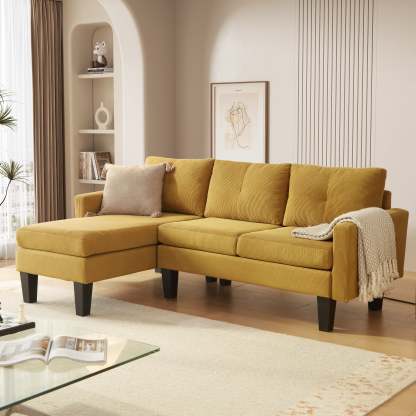 80" Small L Shape Sofa, Teddy Velvet Fabric