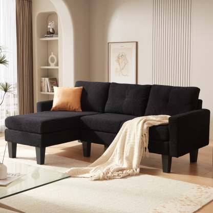 80" Small L Shape Sofa, Teddy Velvet Fabric