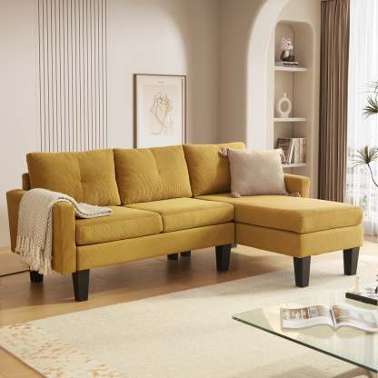 80" Small L Shape Sofa, Teddy Velvet Fabric