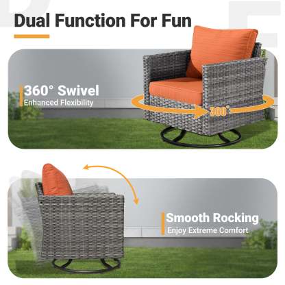 Patio Furniture Set 6-Piece with Swivel Rocking Chairs and Table