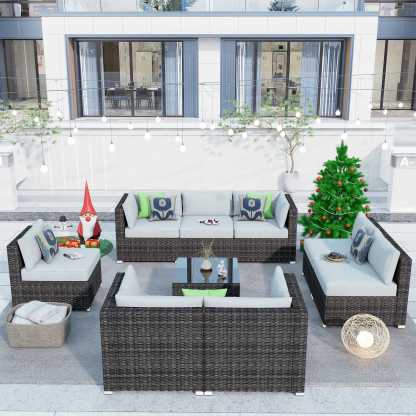 Outdoor Sectional Furniture 9-Piece with Cushions and Table