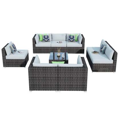 Outdoor Sectional Furniture 9-Piece with Cushions and Table