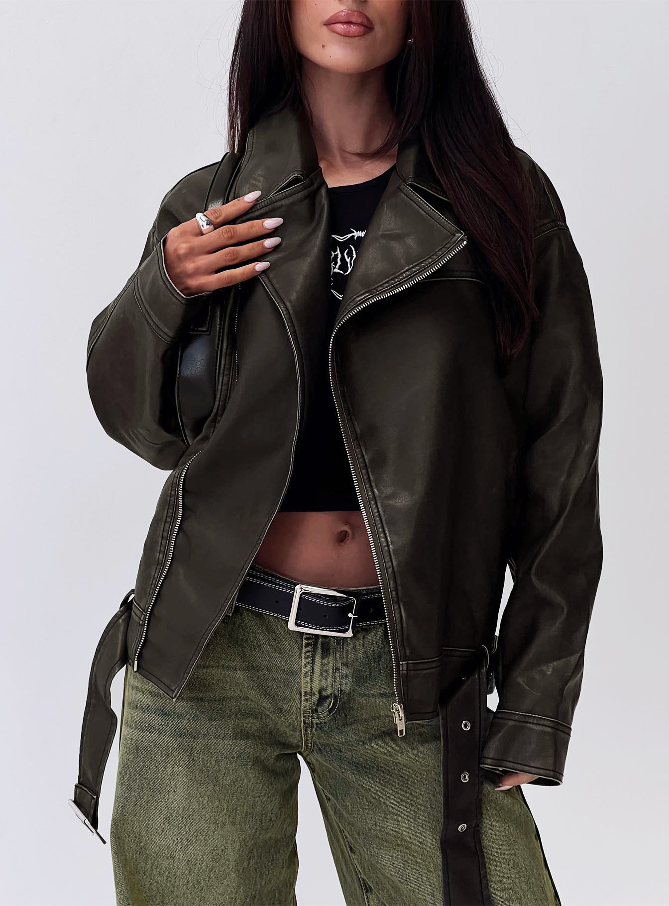 Aldrich Oversized Boyfriend Biker Jacket Washed Grey-Artabri