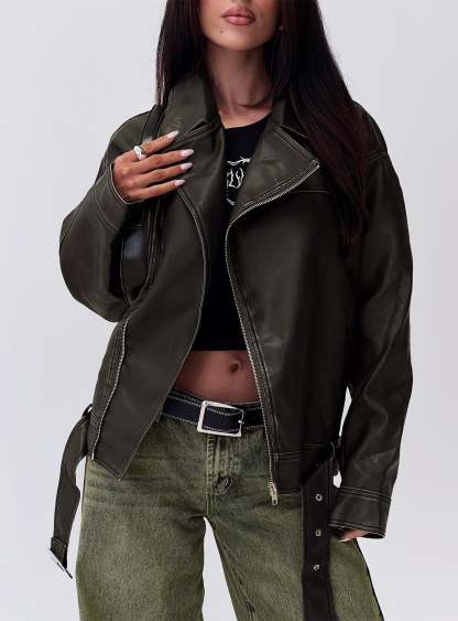 Aldrich Oversized Boyfriend Biker Jacket Washed Grey-Artabri