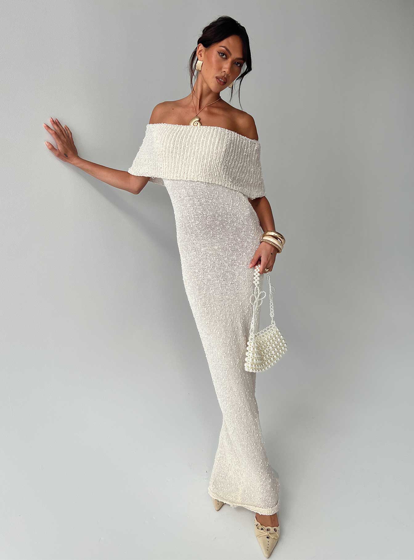 Nixen strapless knit maxi dress cream