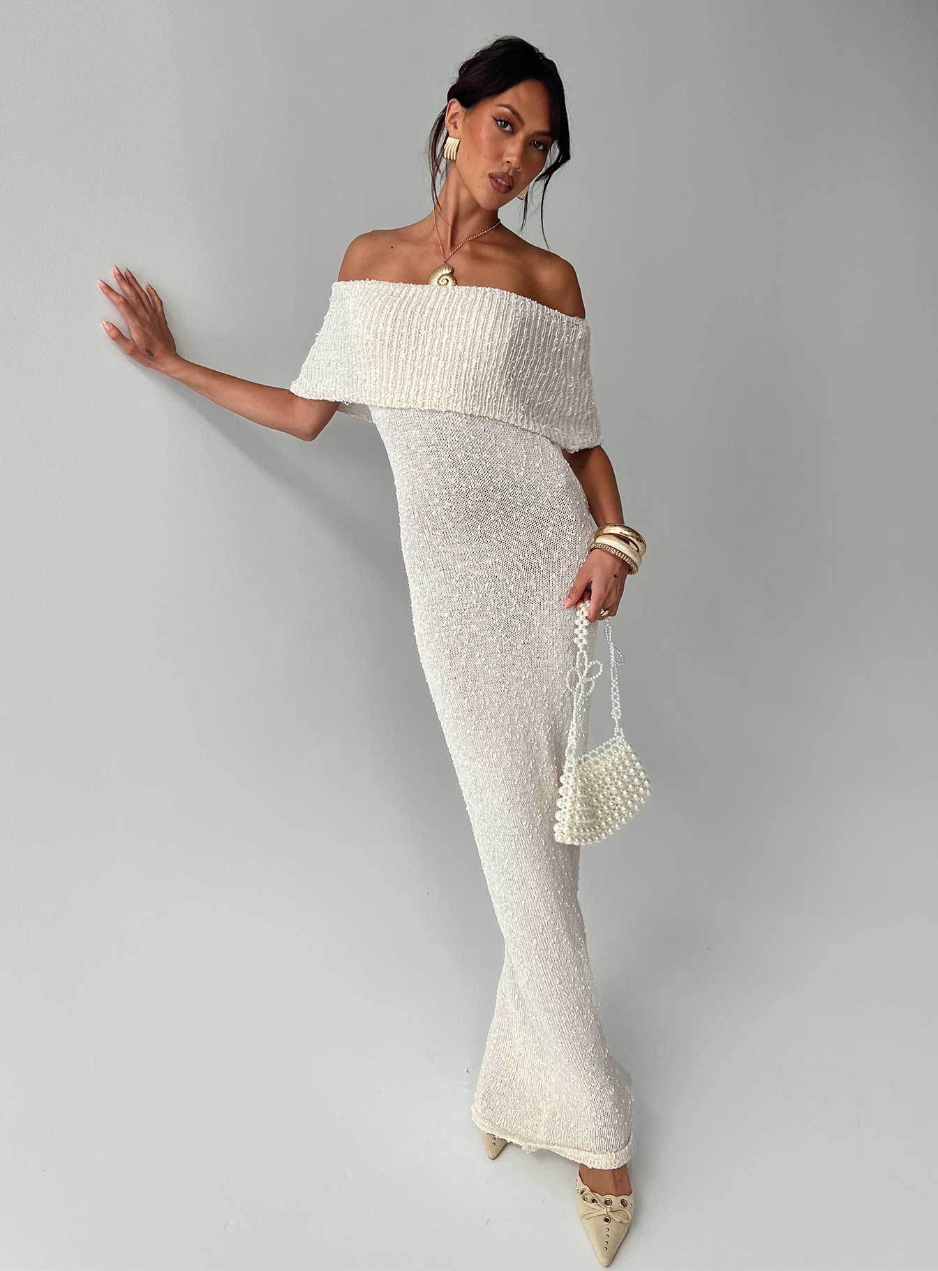 Nixen strapless knit maxi dress cream