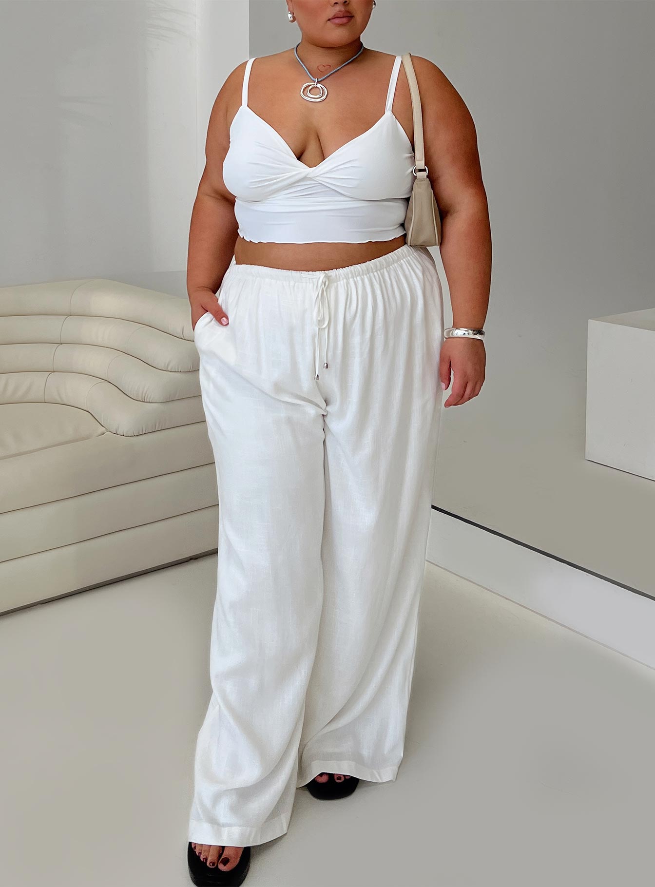 Ogilvie Linen Blend Pants White Curve-Artabri
