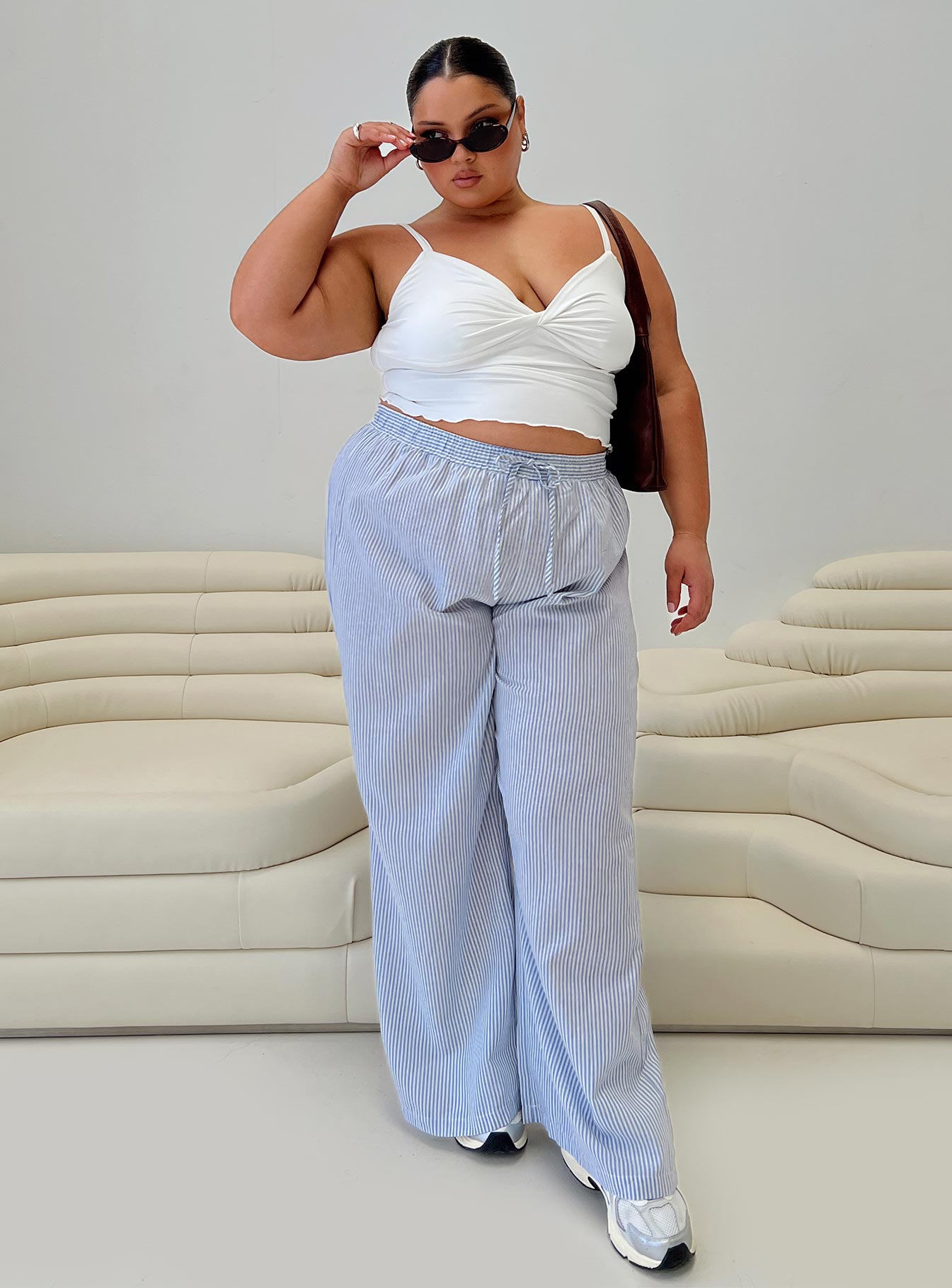 Holiday Tie Front Pant Blue / White Stripe Curve-Artabri