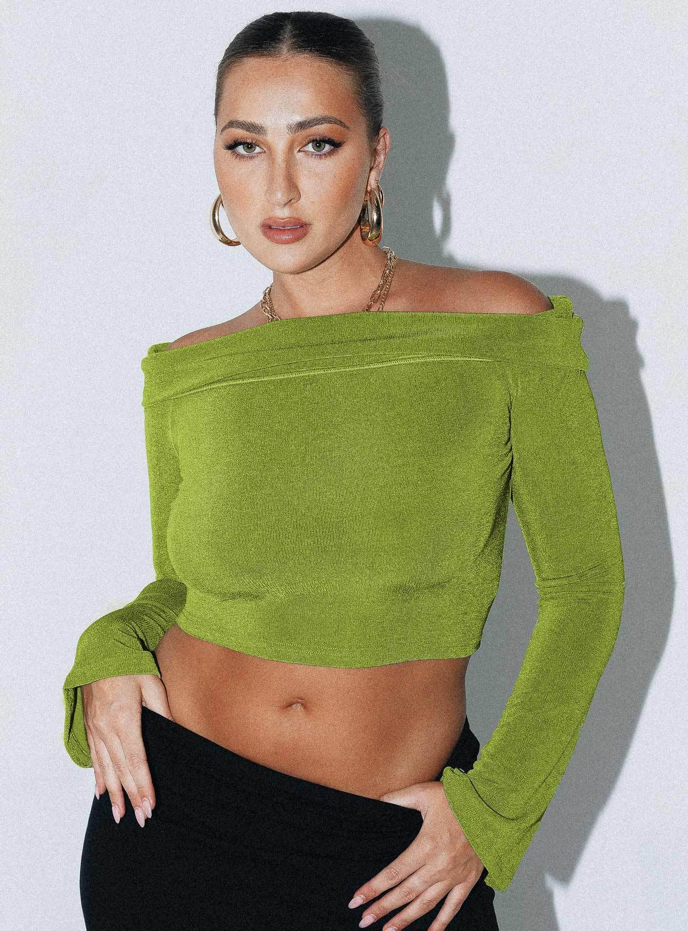 Saro Off The Shoulder Top Green-Artabri