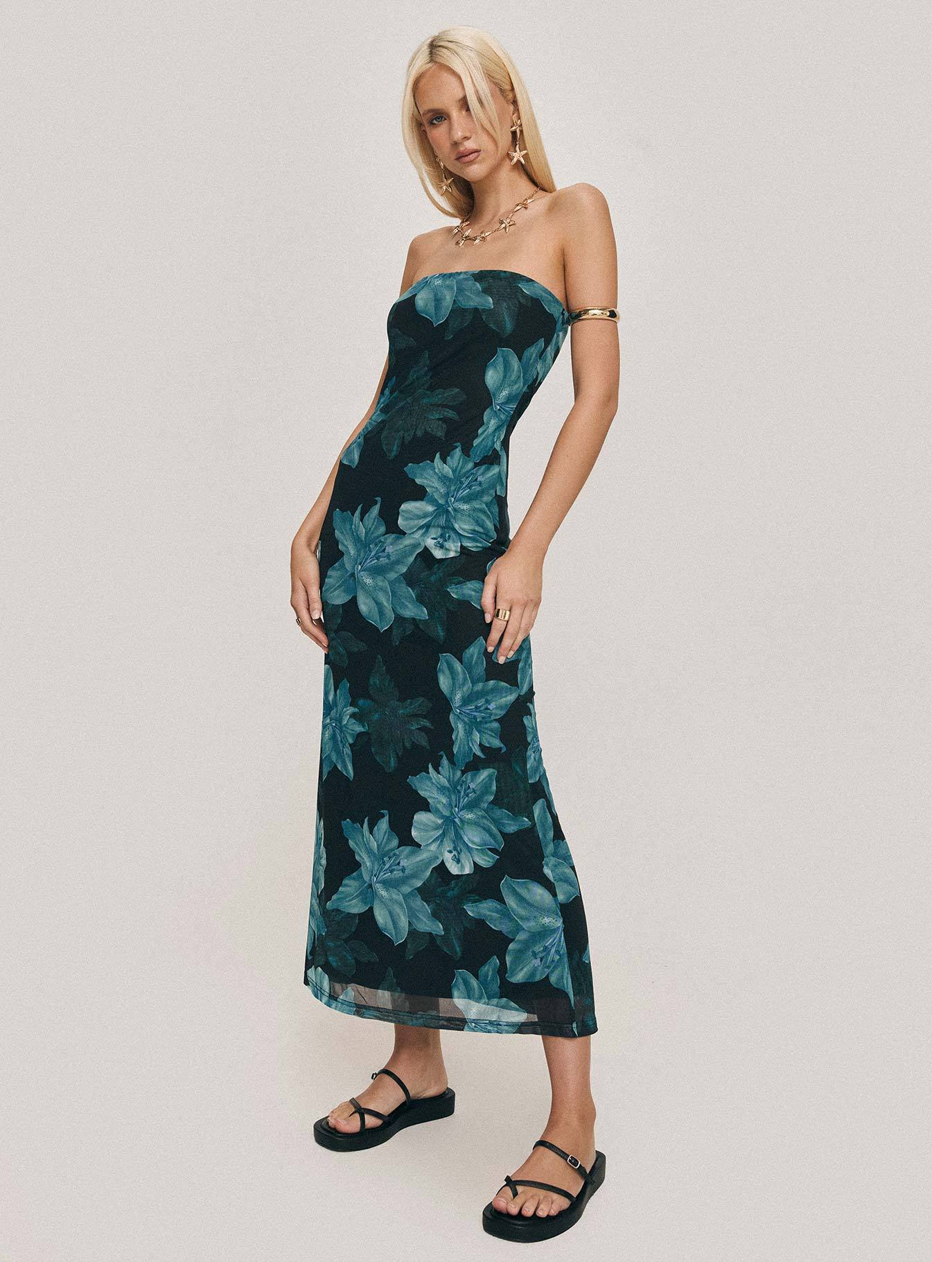 Celik Maxi Dress Black / Blue Floral-Artabri
