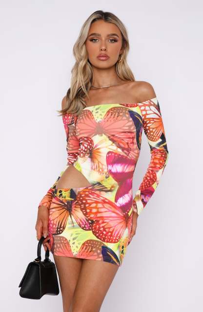 City Girl Long Sleeve Mini Dress Sunset Monarch