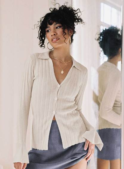 Beryl Long Sleeve Top Bone-Artabri