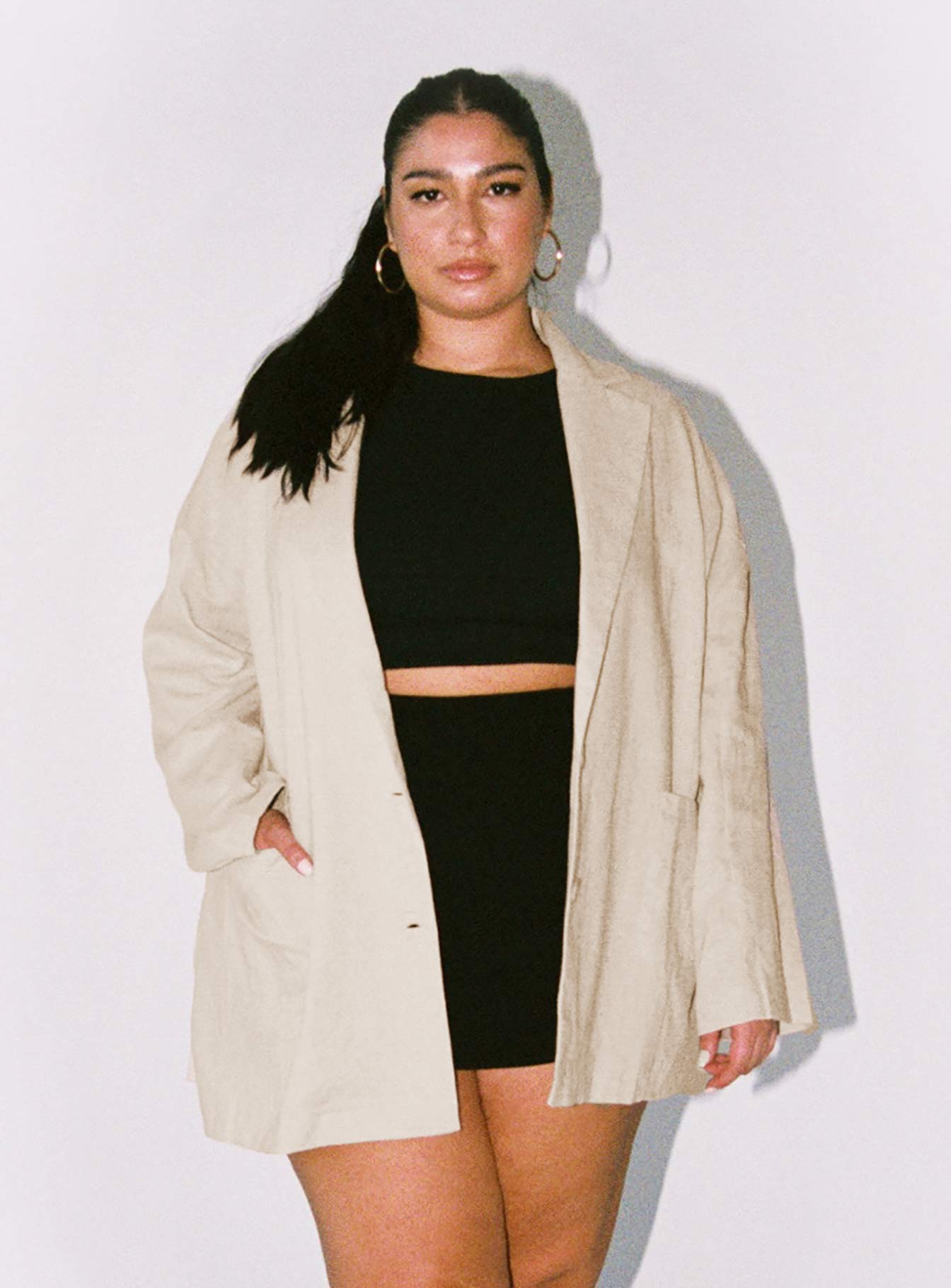 Amber Oversized Linen Blazer Beige Curve-Artabri