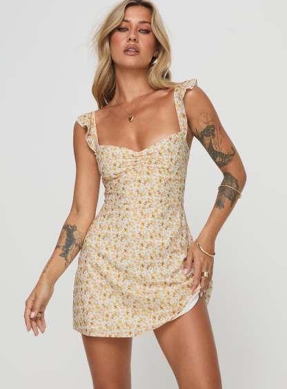 Landon Mini Dress Yellow Floral
