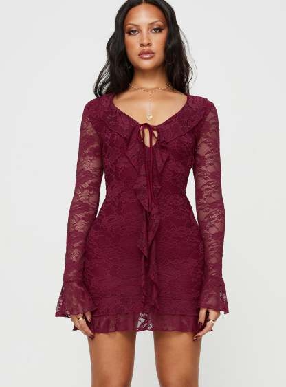 Sidonie Long Sleeve Mini Dress Red