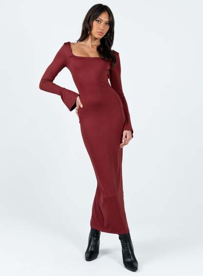 Belfa Long Sleeve Maxi Dress Burgundy-Artabri