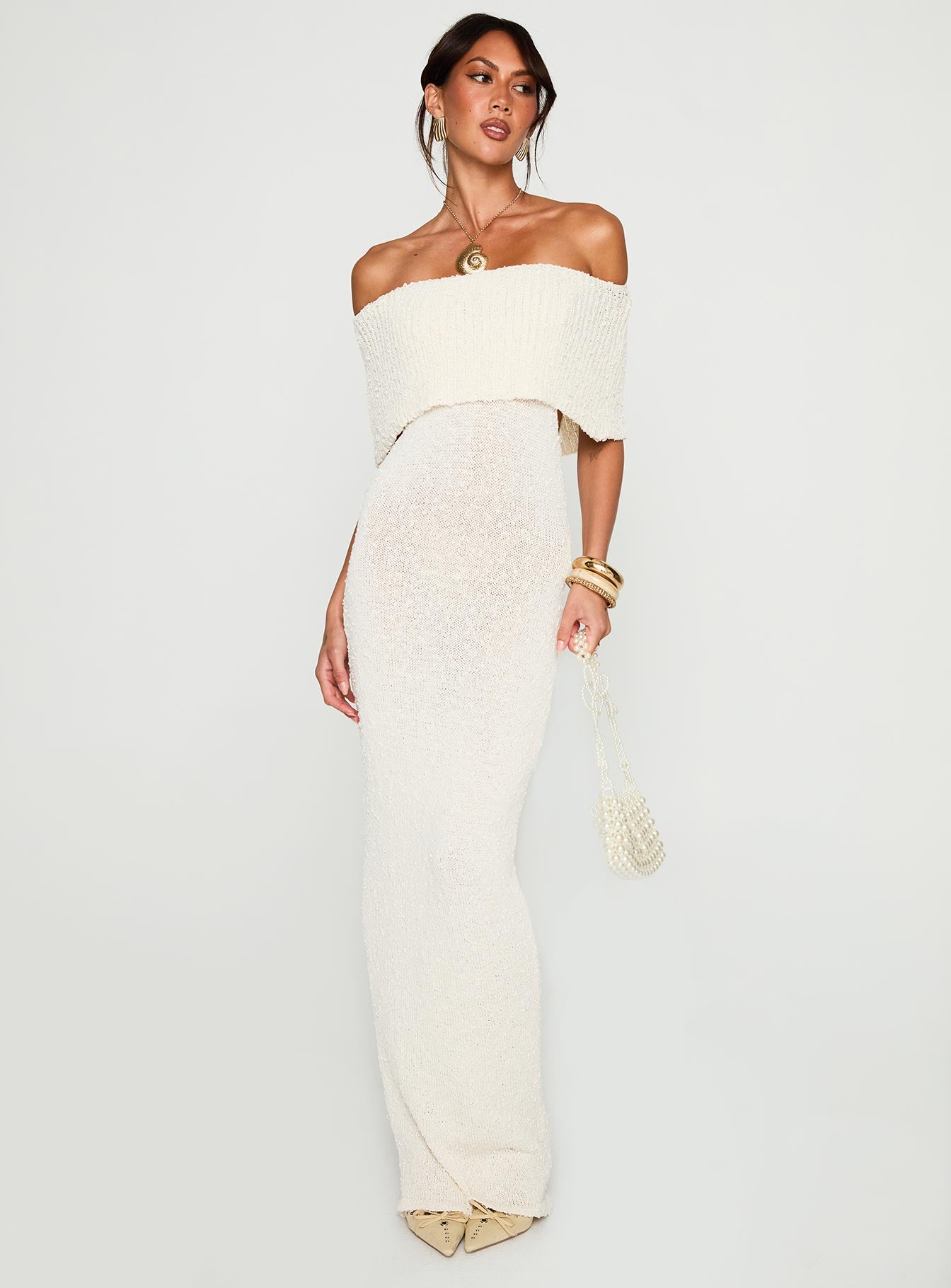 Nixen strapless knit maxi dress cream