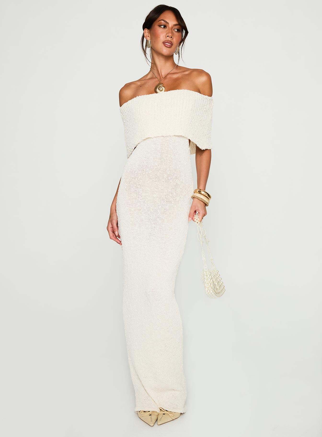 Nixen strapless knit maxi dress cream