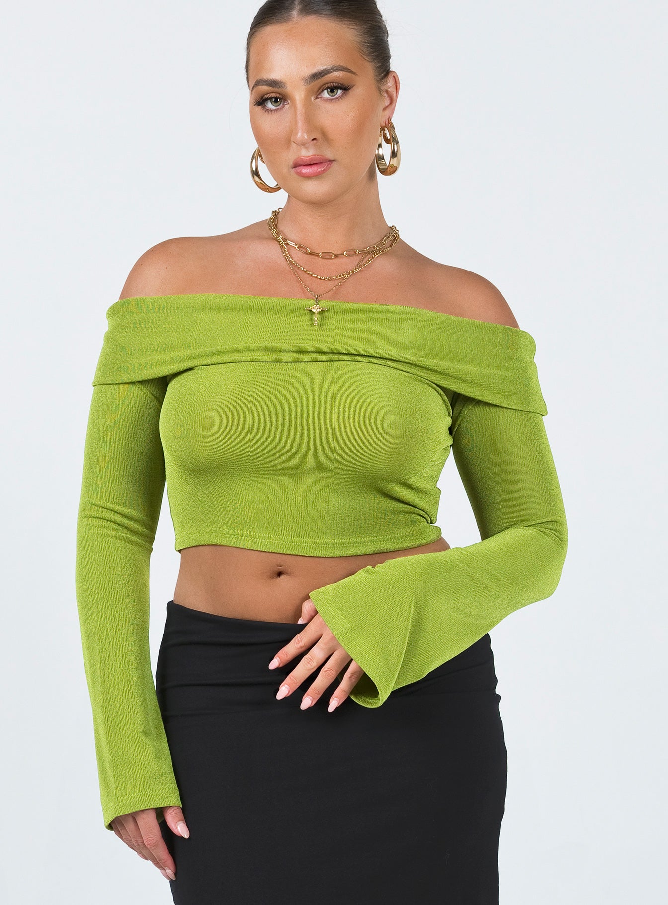 Saro Off The Shoulder Top Green-Artabri