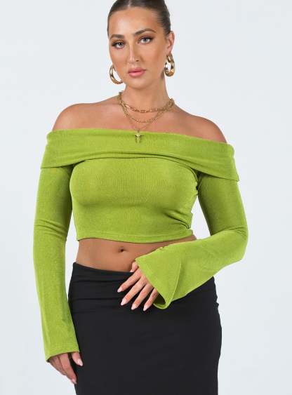 Saro Off The Shoulder Top Green-Artabri
