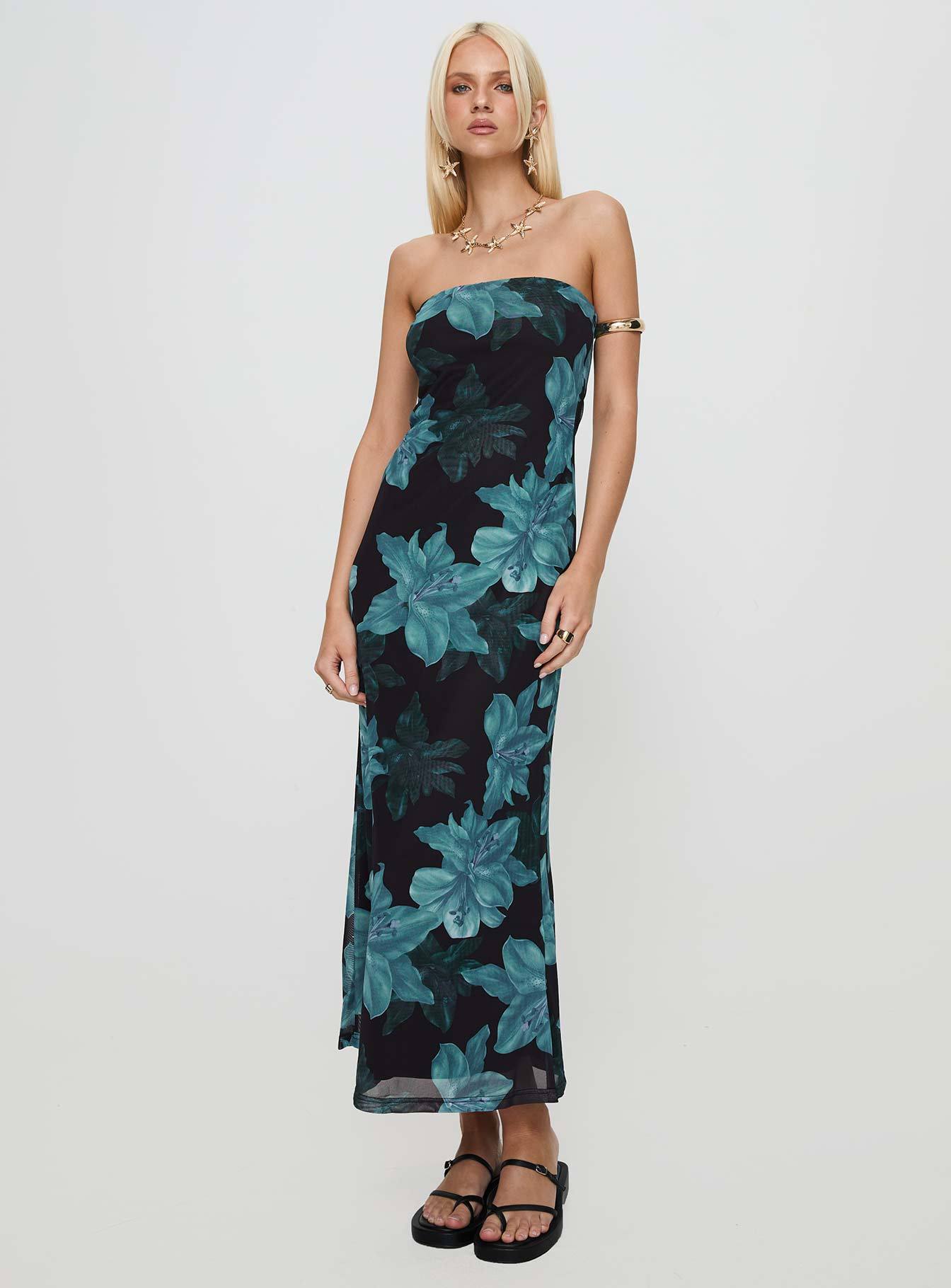 Celik Maxi Dress Black / Blue Floral-Artabri