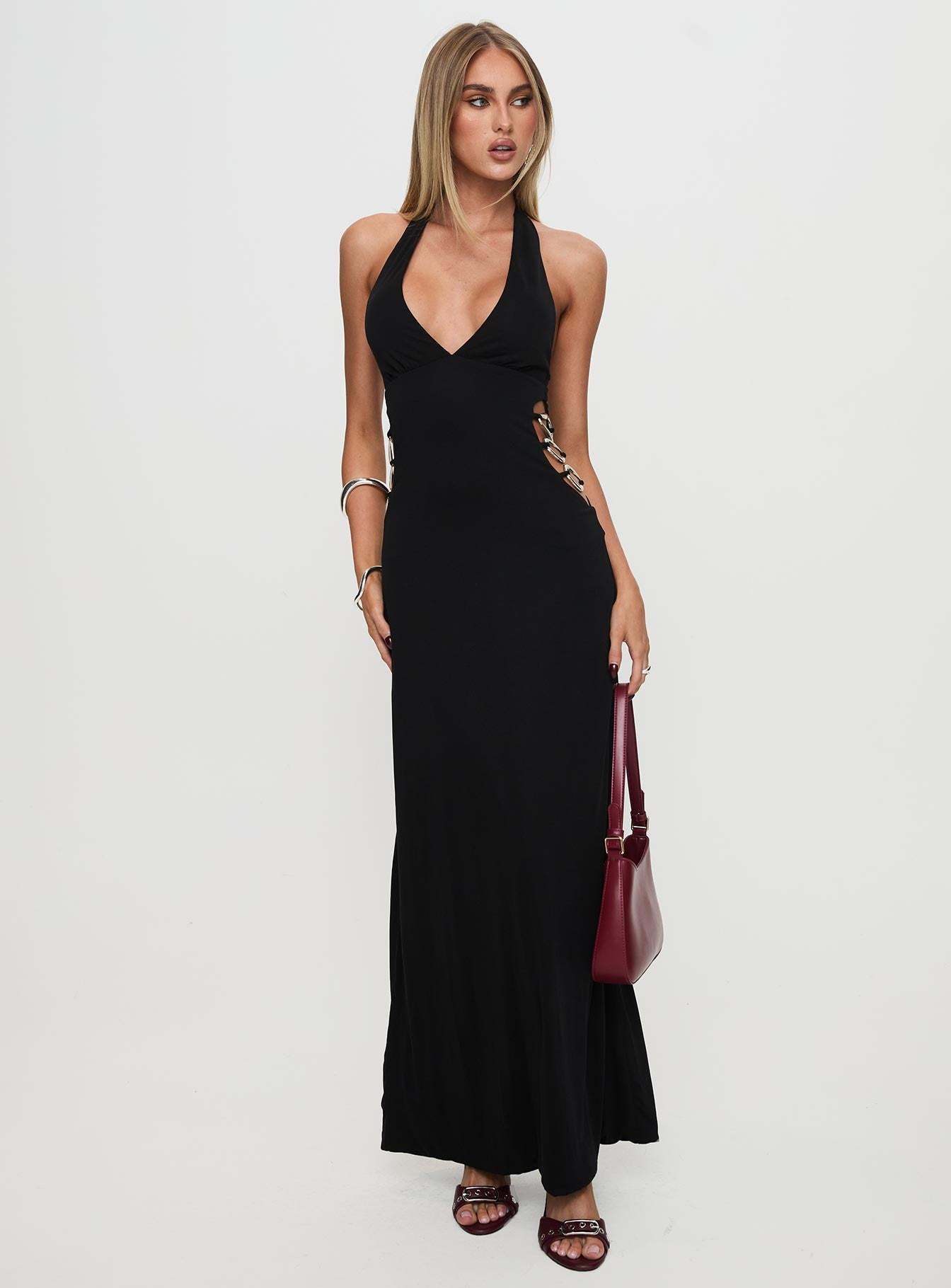 Make A Fortune Hardware Halter Maxi Dress Black