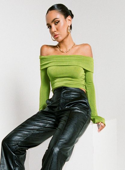 Saro Off The Shoulder Top Green-Artabri