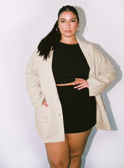 Amber Oversized Linen Blazer Beige Curve-Artabri